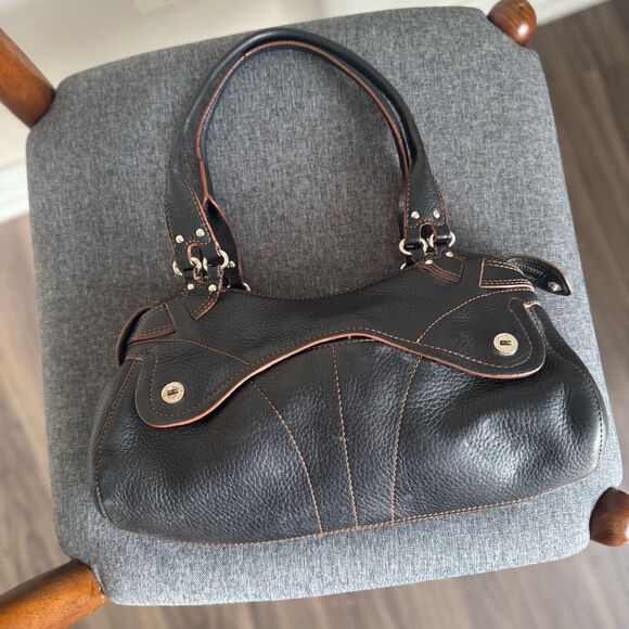 VTG Y2K Cole Haan Black Leather Shoulder Bag With Silver Hardware - Picture 7 of 10